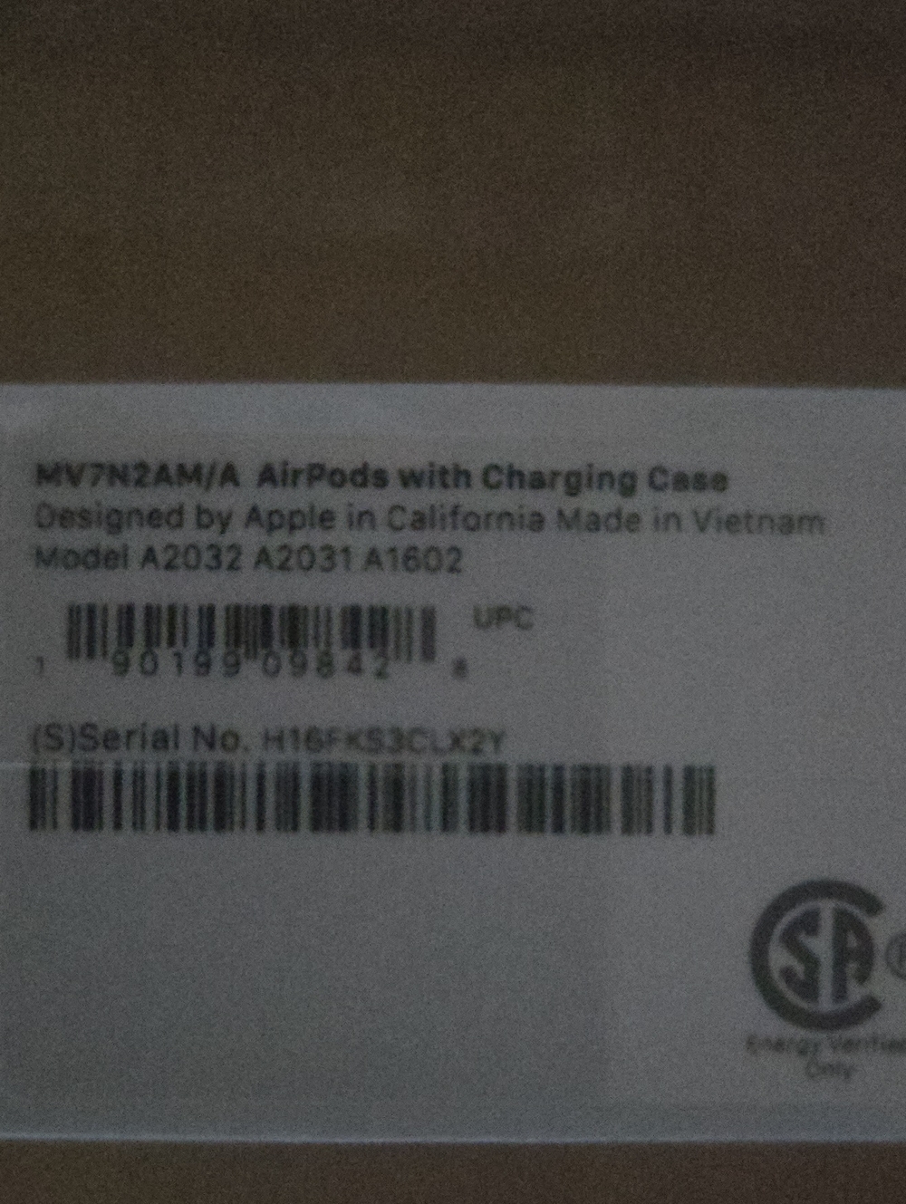 Apple AirPods with Charging Case - White Box Label